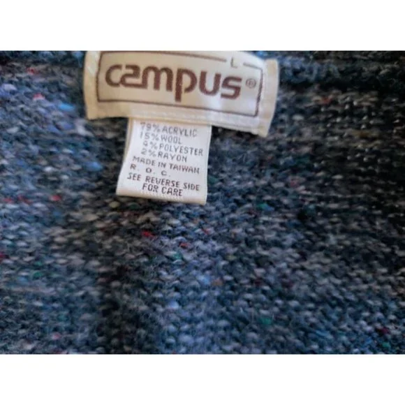 VTG CAMPUS Men's Blue Flecked Cable Knit Cardigan Sweater Size Large